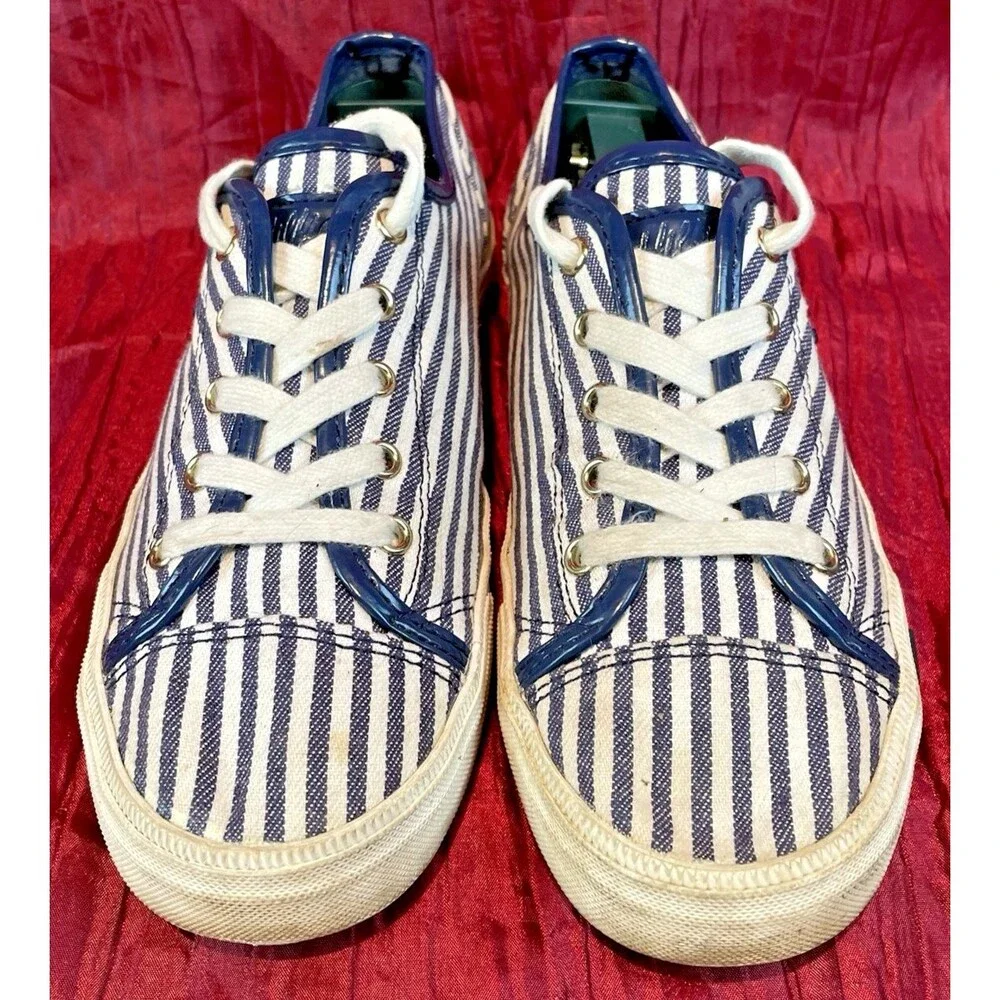 Mens Tommy Hilfiger Striped Blue White Canvas Lace-Up Sneakers sz 7.5M